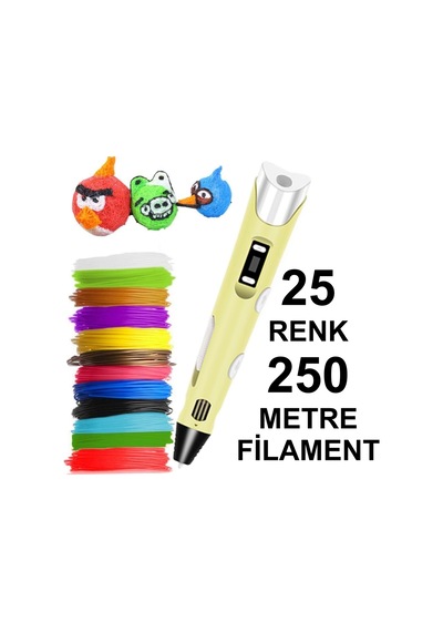 Sarı 3d Kalem Yazıcı 25 Renk 250 Metre 25x10metre Pla Filament