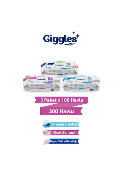 Giggles Xxl İz Bırakmayan Yüzey Temizlik Havlusu - Beyaz Sabun-çiçek Bahçesi-okyanus Esintisi 300 Havlu Beyaz