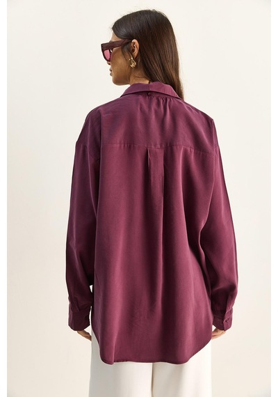 Shade Kadın Şal Aksesuarlı Oversize Modal Gömlek 340 60286164 - Mürdüm MÜRDÜM