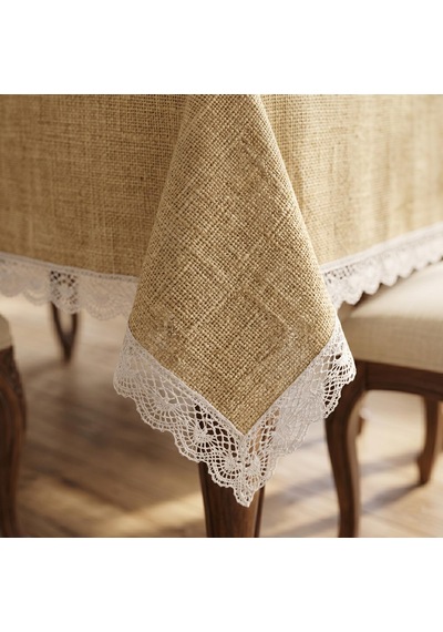 Efes Keten Polyester Kumaş Koyu Bej Masa Örtüsü Dikdörtgen 150x210 Cm -1612 Çok Renkli