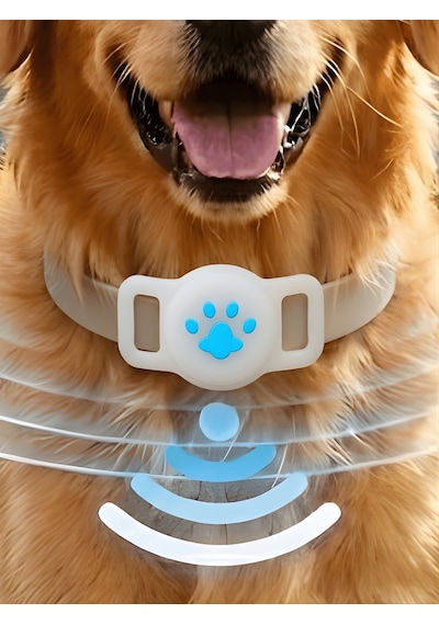 Gözcü Mobil Boş Airtag Yuvalı Kedi Köpek Tasması Evcil Hayvan Pet Takip Cihazı Silikon Yaka Kılıfı Şık Tasarım Beyaz Beyaz