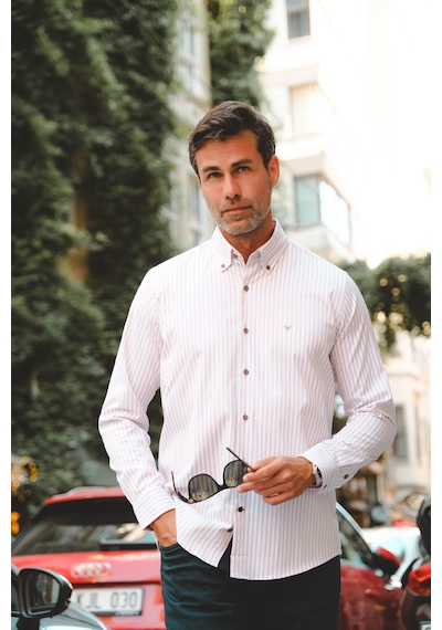 Slim Fit Uzun Kol Müslin Pamuk Rahat Nefes Alabilen Kumaştan Yaka Düğmeli Hediye Kutulu Erkek Gömlek Fs-004202 - Gri-2868