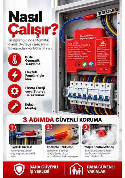 Otomatik Pano Yangın Söndürücü 20 Gr Aerosol Isı Sensörlü Elektrik Panosu Koruma Cihazı