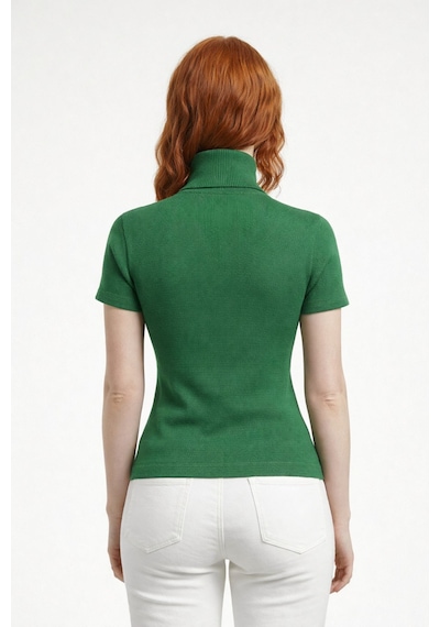 Neden Tekstil Boğazlı Yarasa Kollu Fitilli Crop Bluz - Yeşil