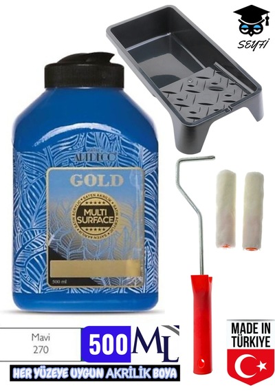 500 Ml Multi Surface Akrilik Boya Seti Her Yüzeye Uygun Boya Tavası Ve Rulo Seti Artdeco Çok Renkli