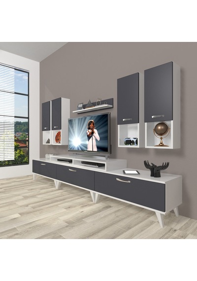 Decoraktiv Ekoflex 8da Mdf Retro Tv Ünitesi Tv Sehpası Beyaz - Antrasit