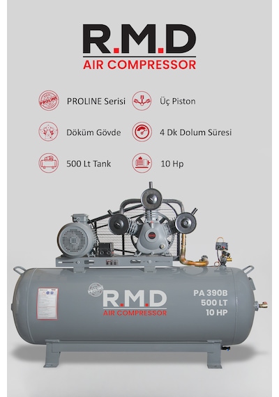 R.m.d Kompresör Hava Kompresörü Pistonlu 500 Lt 3 Kafa 8 Bar 10 Hp I Pa390b