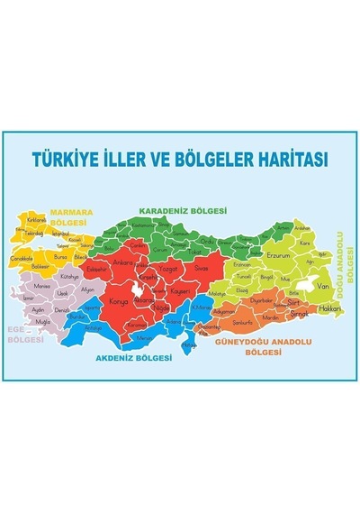 Kocstudyo Türkiye İller Ve Bölgeler Haritası Posteri, 70x100 Cm, Vinil