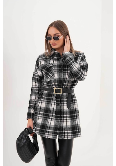 Polologin Butik Kadın Siyah Beyaz Çizgili Araboy Spor Gömlek Beyaz