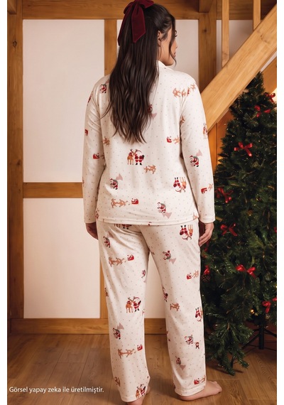 Siyah İnci Ekru Yılbaşı Temalı Termal Kumaşlı Ultra Soft Yumuşak Büyük Beden Battal Boy Düğmeli Örme Pijama Takımı 26226531 Siyah İnci Ekru Yılbaşı Temalı Termal Kumaşlı Ultra Soft Yumuşak Büyük Beden Battal Boy Düğmeli Örme Pijama Takımı 26226531
