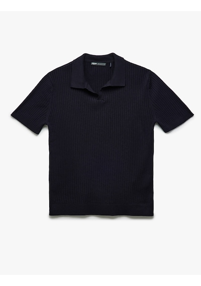 Koton Polo V Yaka Dokulu Kısa Kollu Triko Kazak Lacivert 5sam70049ht Lacivert