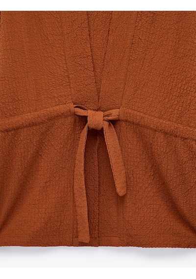 Koton Beli Bağcıklı Uzun Kollu Kruvaze Kimono Ceket Tarçın 6sak50046uw