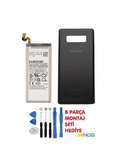 Samsung Galaxy Uyumlu Note 8 Sm-n950f N950u Batarya Pil 3300 Mah+arka Pil Kapağı Cam+montaj Set Siyah
