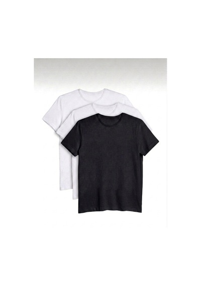 Bürke 3'lü Erkek/Unisex 2 Beyaz - 1 Siyah Renk %100 Pamuk Bisiklet Yaka Basic Tişört