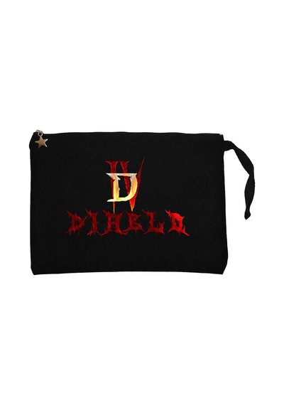 Diablo IV Logo ve Text Siyah Clutch Astarlı Cüzdan / El Çantası Siyah