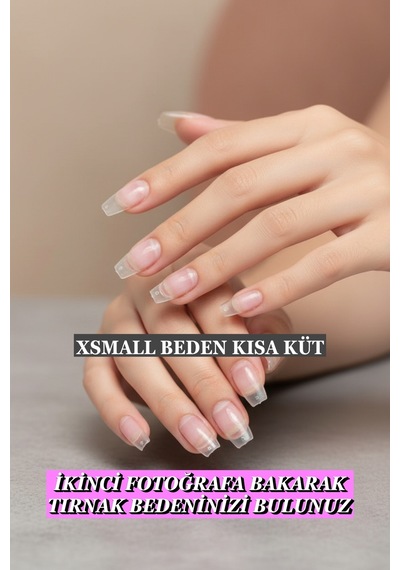 100 Adet Jel Tips Xsmall Beden Kısa Küt Protez Takma Tırnak Seti Xsmall Küt