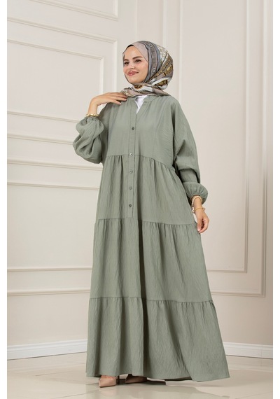 Sevitli Lilyum Kumaş Robalı Katya Elbise-mint Yeşili-5851