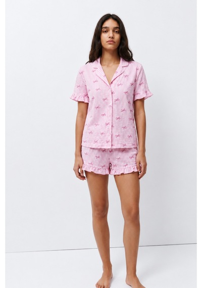 Kadın Desenli Trend Pembe Pijama Takımı
