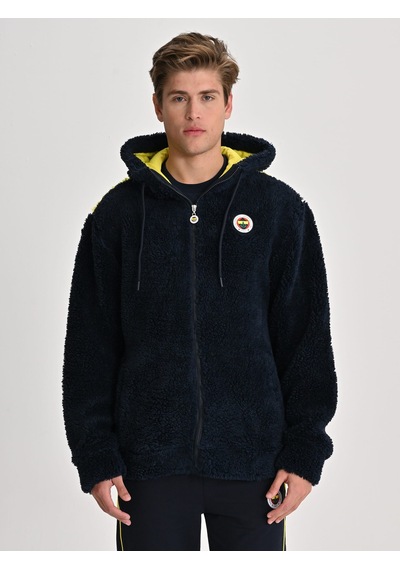 Fenerbahçe Lacivert Tribün Bayrak Detaylı Erkek Peluş Sweatshirt Fb Laci Yeni