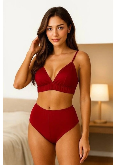 Yüksek Bel Şortlu Bralet Takım V1700 Siyah