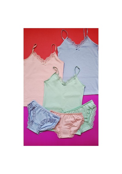 Demirsa Boutique Dantelli Pamuklu V Yaka İp Askılı Likralı Kadın Atlet-külot Takım Yeşil, Mavi Ve Pudra Renk 3'lü Set Çok Renkli1 Demirsa Boutique Dantelli Pamuklu V Yaka İp Askılı Likralı Kadın Atlet-külot Takım Yeşil, Mavi Ve Pudra Renk 3'lü Set Çok Renkli1
