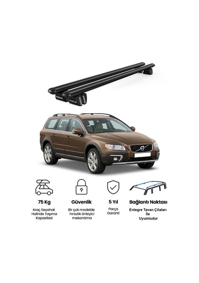 Pençe Volvo Xc70 Ara Atkı 2007-2013 Uyumlu Siyah Ara Atkı Port Bagaj Tavan Barı