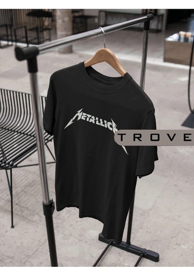 Startmore Unısex Kadın Erkek Metallıca %100 Pamuk Baskılı Siyah Beyaz T-shirt Siyah