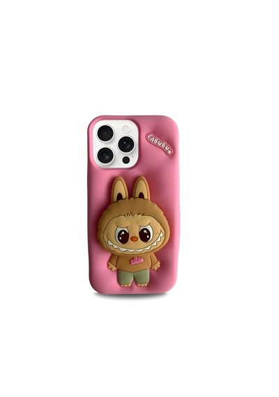 Pembe Labubu Tasarımlı 15 Pro Kılıf Pembe