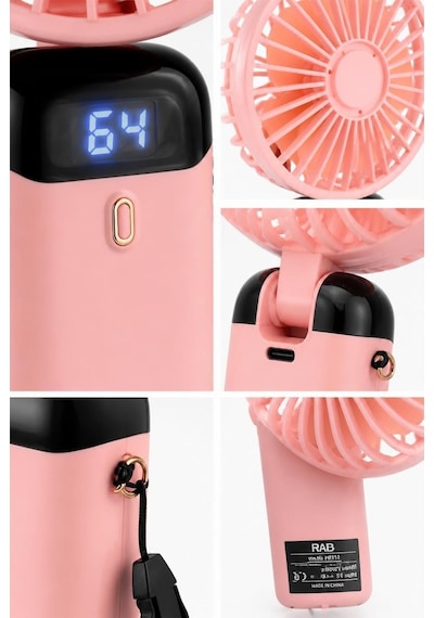 Busstier Taşınabilir Mini El Fanı Led Dijital Göstergeli 5 Kademeli Sessiz Usb Şarjlı Katlanabilir Masaüstü Boyu