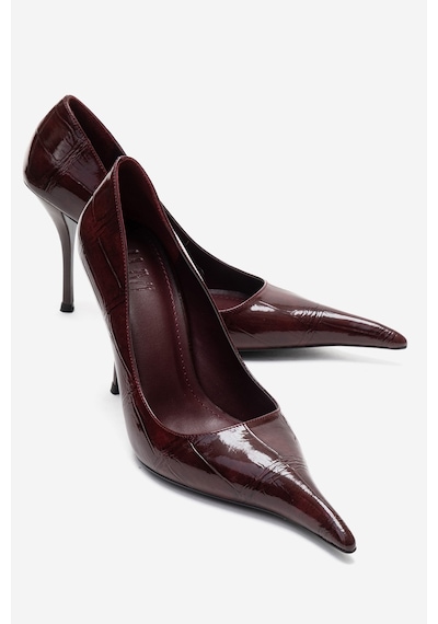 Luvishoes Luce Bordo Baskılı Sivri Burunlu Kadın Topuklu Ayakkabı Bordo