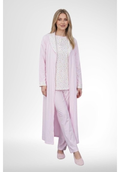 Mecit Pijama Mecit 6397 Pembe Kadın Uzun Sabahlıklı Pijama Takımı