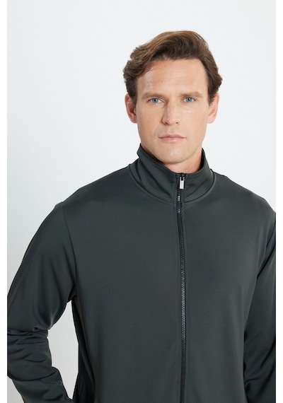 AC&Co / Altınyıldız Classics Erkek Hakı Pamuklu Standart Fit Normal Kesim Dik Yaka Cepli Esnek Sweatshirt Haki