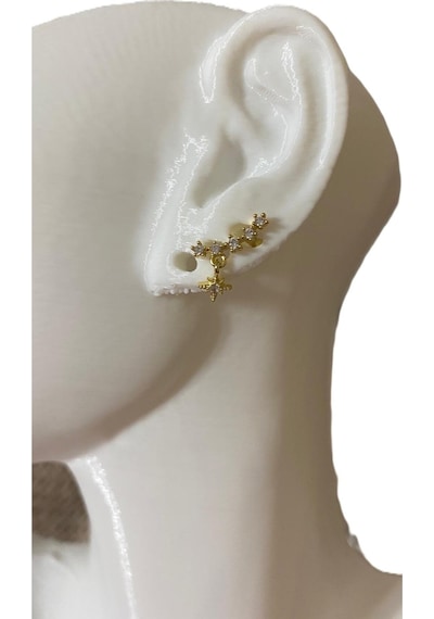 Zirkon Taşlı Yıldız Tasarım Tragus Helıx Kıkırdak Pearsıng Küpe 1adet Altın