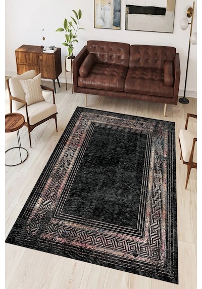 Eliana Home Dijital Baskı Yıkanabilir Kaymaz Taban Salon Halısı Ve Yolluk Rvg0893-fnl110 Siyah