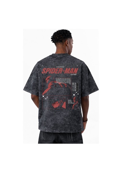 Spider-man Süper Kahraman Örümcek Adam Baskılı Unisex Oversize Vi Siyah