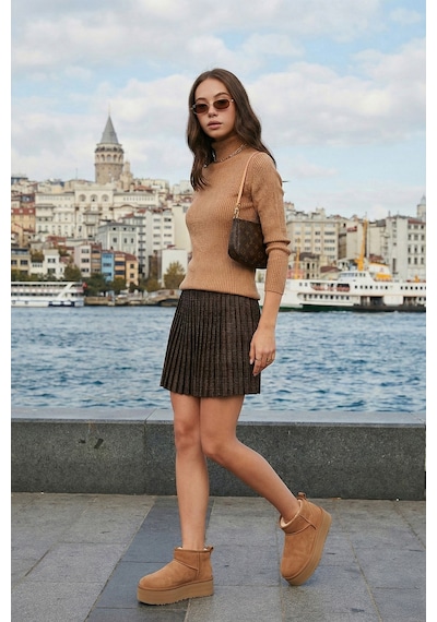 Lela Fitilli Regular Fit Balıkçı Yaka Soft Akrilik Bayan Kazak 4614102 Camel