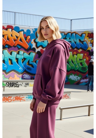 Benerly Kadın Kapüşonlu Düşük Kol Örme Sweatshirt Fonksiyonel Dayanıklı K Mürdüm