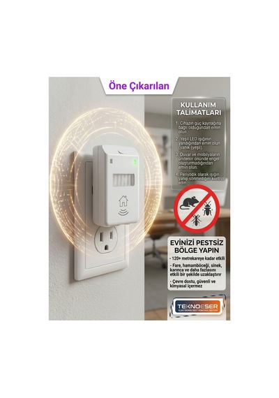 Elektronik Fare Ve Haşere Kovucu - Tak Çalıştır Ultrasonik Böcek Uzaklaştırıcı