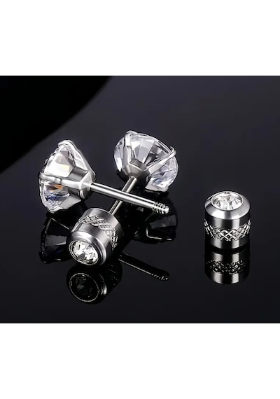 Paslanmaz Çelik Zirkon Taşlı Vidalı Beyaz Crystal Unisex/erk Silver
