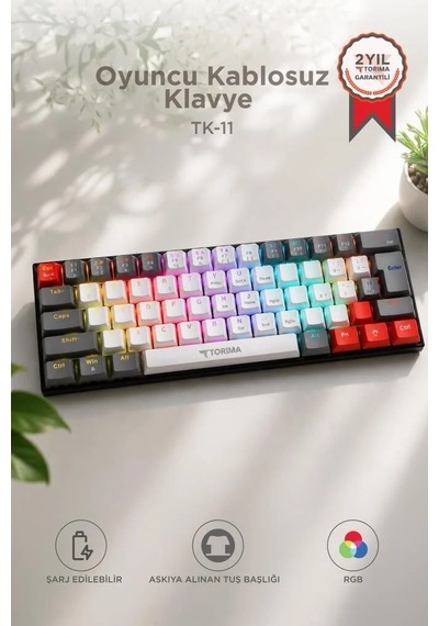 Beyaz Klavye Cihaz Aksesuarı Mobil Uyumlu Oyuncu Klavyesi Rgb Işıklı Mekanik Şarjlı Tk11