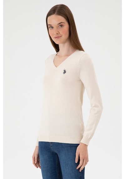 U.S. Polo Assn. Kadın Krem Melanj V Yaka Basic Kazak 50313590-VR159