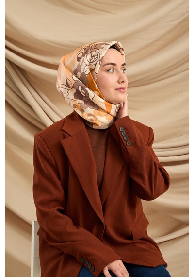 Silk Home Twill İpek Eşarp 11483-32 Pudra, Yavruağzı, Mor, Koyu Turuncu, Krem