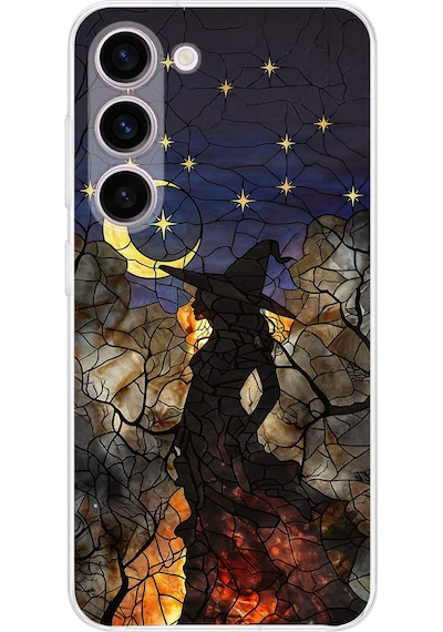 Printify Samsung Galaxy S23 İle Uyumlu Vitray Cadı Saati Tasarımlı Şeffaf Silikon Kılıf Şeffaf
