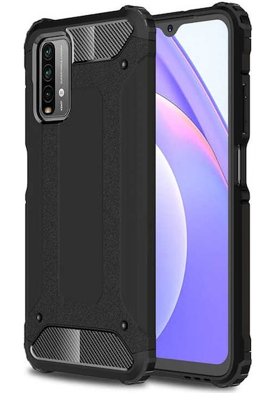 Noktaks - Xiaomi Uyumlu Xiaomi Redmi 9t - Kılıf Çift Katman Zırh Tank Crash Military Kapak - Siyah