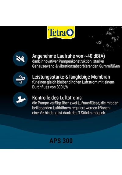 Aps Aquarium Luftpumpe - Leise Membranpumpe, Versch. Größen Für Aquarien Von 10-600 L, Schwarz/