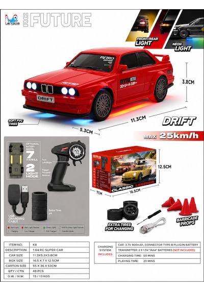 Whoosh Classic Legends 1:43 Rc Drift Arabalar, Efsaneler İçin Üretildi Kırmızı