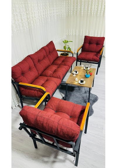 Madame Home Begonvil Balkon, Bahçe - Metal Kanepe Koltuk Takımı 3+1+1 + Sehpa Bordo Madame Home Begonvil Balkon, Bahçe - Metal Kanepe Koltuk Takımı 3+1+1 + Sehpa Bordo
