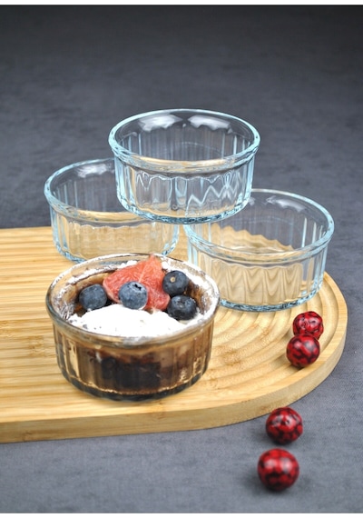 4 Adet Cam Sufle Kabı Borline Kek Tatlı Sufle Kahvaltılık Kase 10x5 Cm Borline Şeffaf