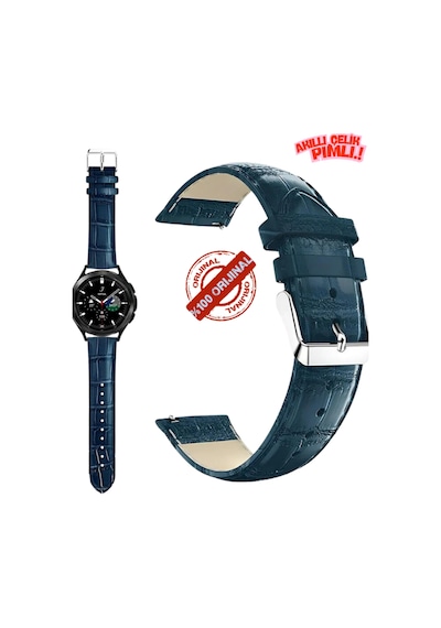 22mm Saat Uyumlu Lacivert Renk Crocodil Baskılı Deri Saat Kordonu Kayışı Akıllı Pimli 46mm Diğer