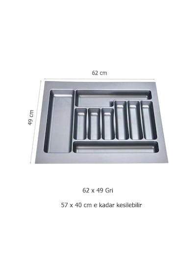 Çekmece İçi Kaşıklık 62 x 49 Cm Mutfak Çekmece Düzenleyici Gri